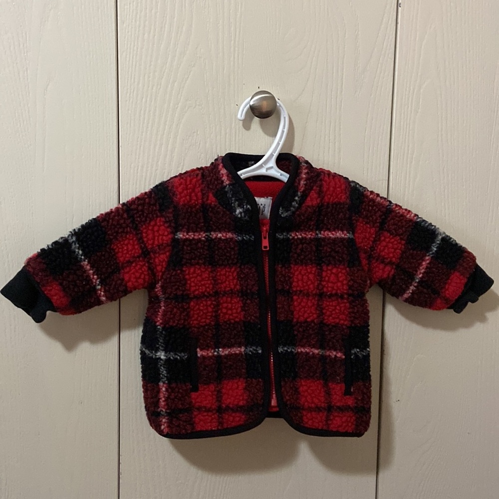 GAP Red, Black & White Plaid Sherpa Jacket